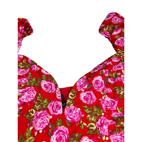 Zara‎ Floral Long Sleeve Backless Crop Top Red Pink Size Medium - Picture 6 of 14